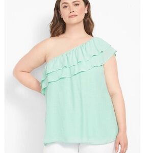 Lane Bryant Classic One-Shoulder Ruffle-Front Top Mint Green Size 22, NWT